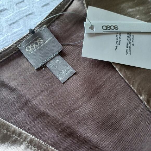 ASOS Design Satin High Shine Wrap Mini Dress Mink Size 4 NWT - Picture 12 of 13